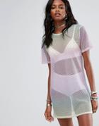 Missguided Rainbow Fishnet T-shirt Dress - Multi