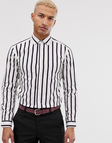 Lockstock Skinny Shirt With Double Stripe-white