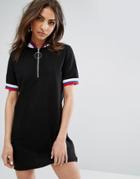 Daisy Street Mini Dress With Half Zip And Sports Rib - Black