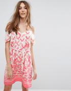 Oasis Flamingo Print Cold Shoulder Dress - Multi