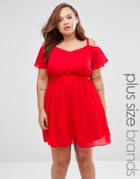 Praslin Plus Skater Dress With Cold Shoulder - Red