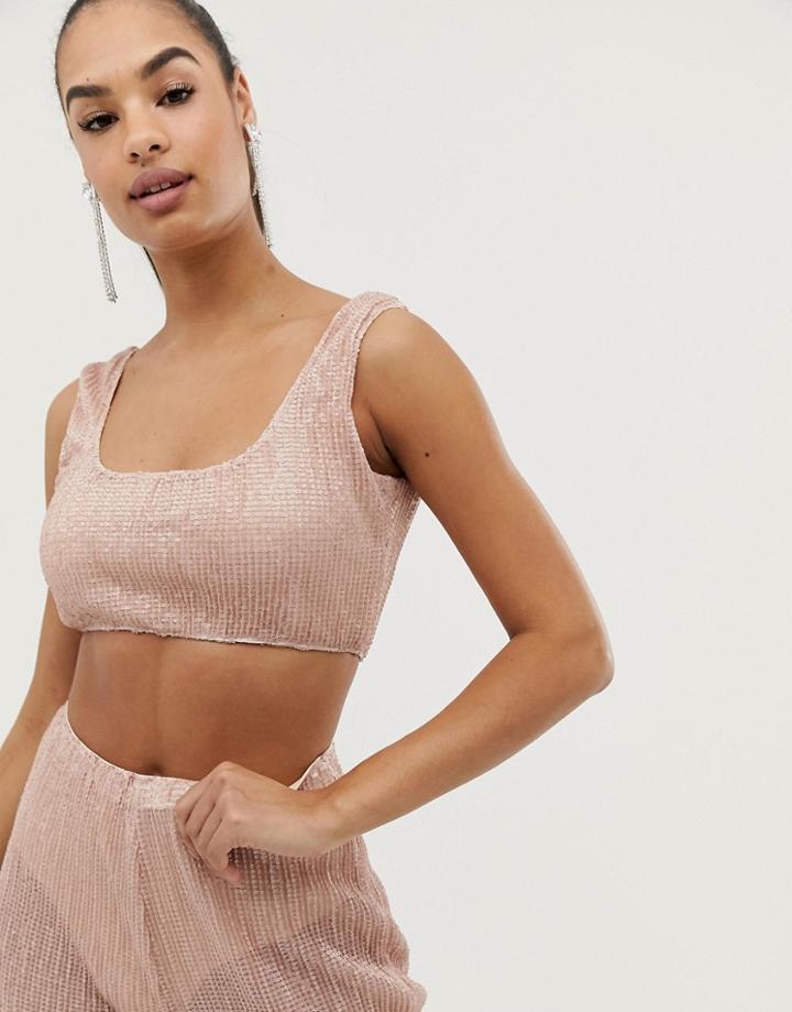 Club L Plisse Sequin Crop Top - Pink