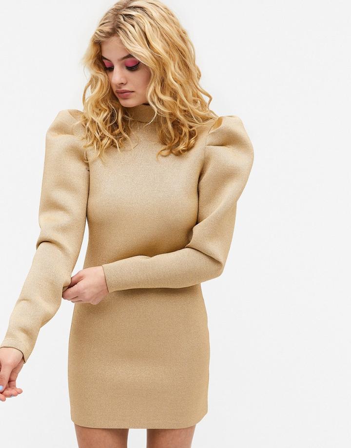 Monki Diamond Scuba Glitter Mini Dress In Gold-silver