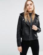 Barney's Originals Pu Biker Jacket With Faux Fur Collar - Black