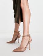 Asos Design Pearson Studded Stiletto High Heeled Shoes In Beige-neutral
