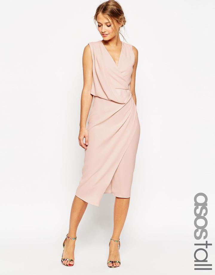 Asos Tall Wedding Wrap Drape Midi Dress - Nude