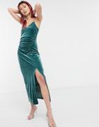 & Other Stories Velvet Midi Dress With Rhinestone Straps In Dark Green