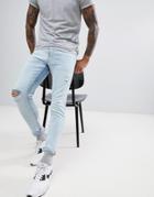 Pull & Bear Skinny Jeans In Light Blue With Rips - Blue