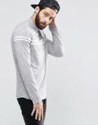 Asos Linen Mix Long Sleeve T-shirt With Stripe - Gray