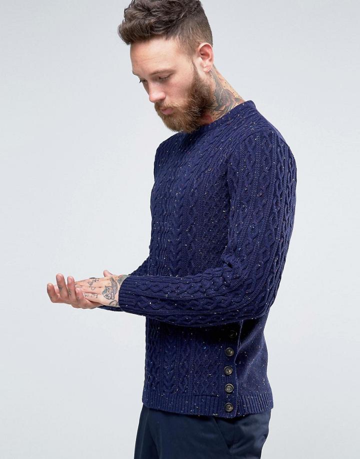 Asos Cable Knit Sweater With Button Side Seam - Beige