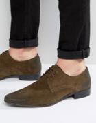 Asos Lace Up Shoes In Green Suede - Green