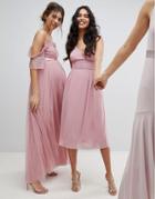 Tfnc Wrap Front Midi Bridesmaid Dress With Tie Back - Pink