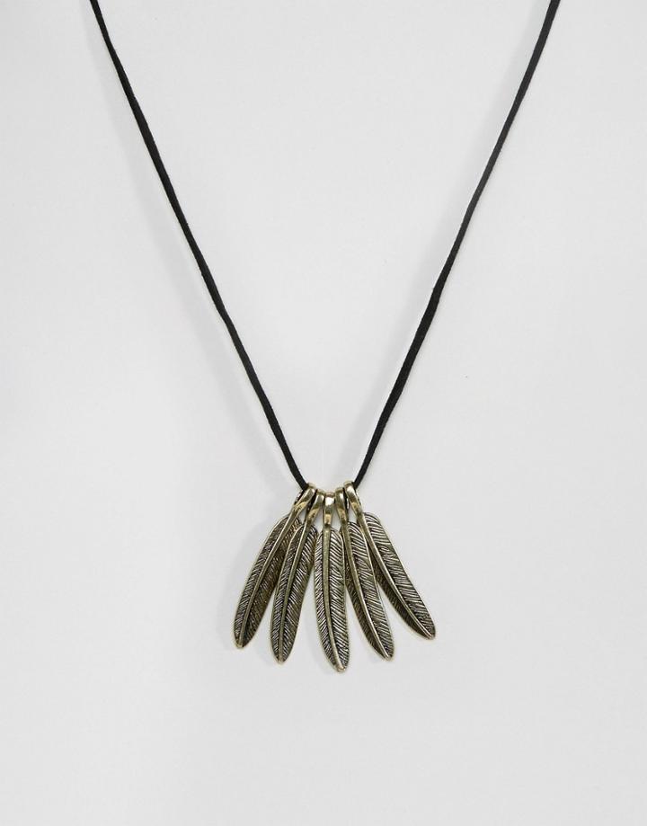 Asos Faux Suede Necklace With Feather Detail - Multi