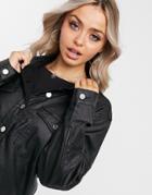 Missguided Coated Oversized Shirt In Black