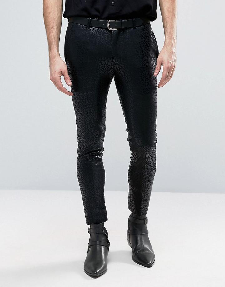 Asos Extreme Super Skinny Smart Pants In All Over Leopard Print - Blac