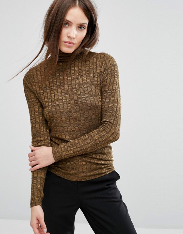Vero Moda Ribbed Roll Neck Top - Brown