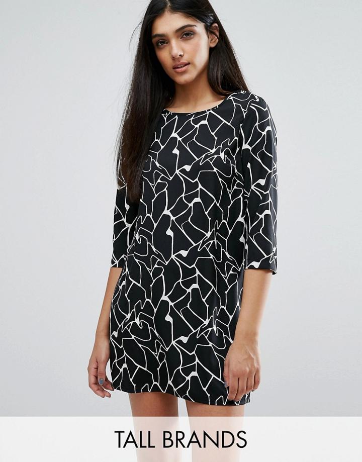 Vero Moda Tall Shift Dress In Abstract Print - Black