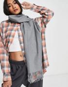 Topshop Recycled Supersoft Scarf With Woven Tab In Gray-grey