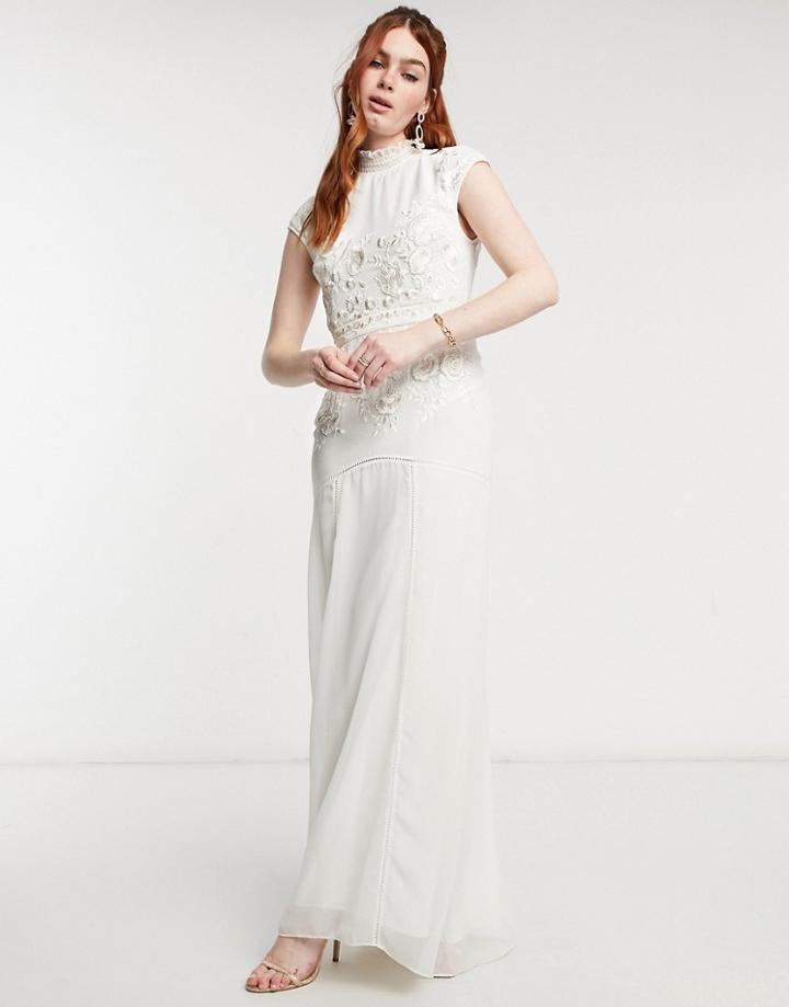 Hope & Ivy Bridal Floral Beaded And Embroidered Maxi Dress With Open Back In Ivory-white