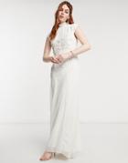 Hope & Ivy Bridal Floral Beaded And Embroidered Maxi Dress With Open Back In Ivory-white