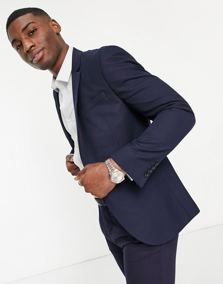 Topman Slim Single Breasted Suit Jacket In Navy