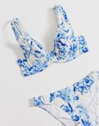 Figleaves Fuller Bust Underwired High Apex Bikini Top In Multi Blue