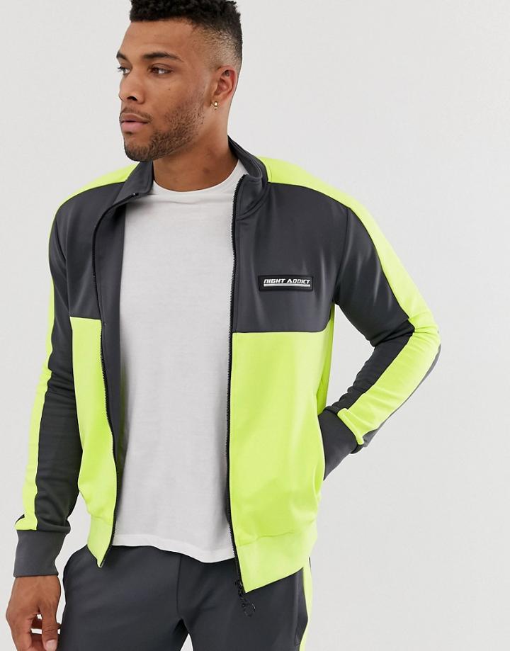 Night Addict Neon Panel Zip Thru Tracksuit Jacket - Multi