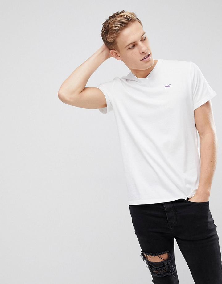 Hollister V-neck T-shirt Seagull Logo In White - White