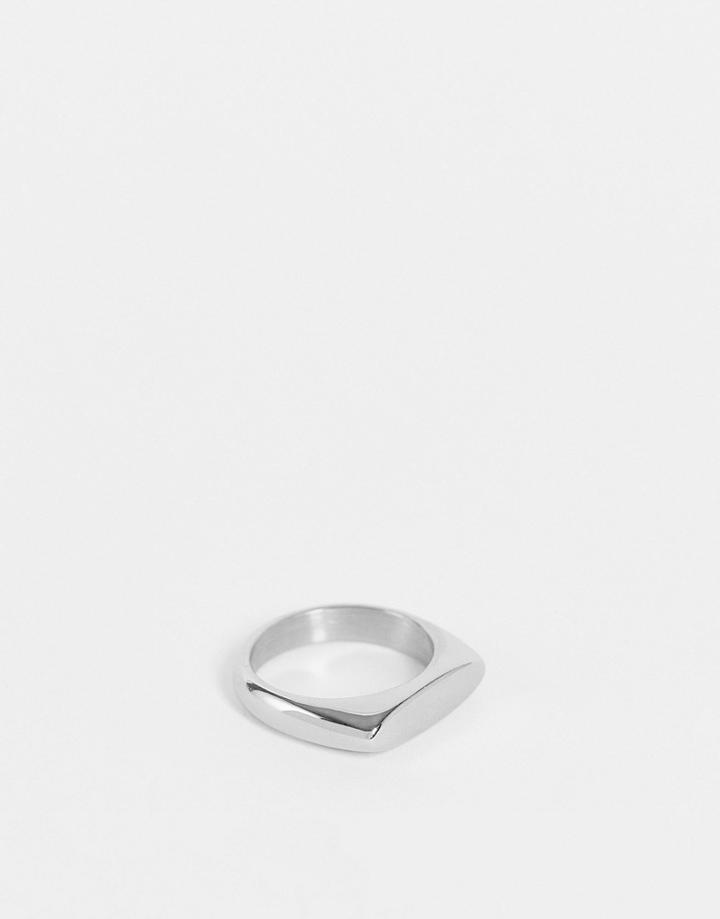 Asos Design Stainless Steel Slim Signet Ring In Silver