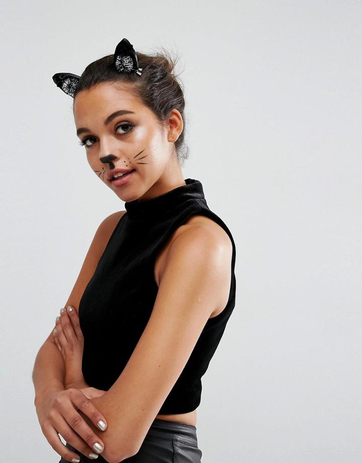 Asos Halloween Black Sequin Cat Ear Hair Clips - Black