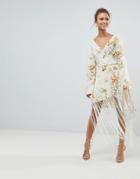 Asos Floral Wrap Fringe Midi Dress - Multi