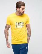 Asos Longline T-shirt With Paris Print - Yellow