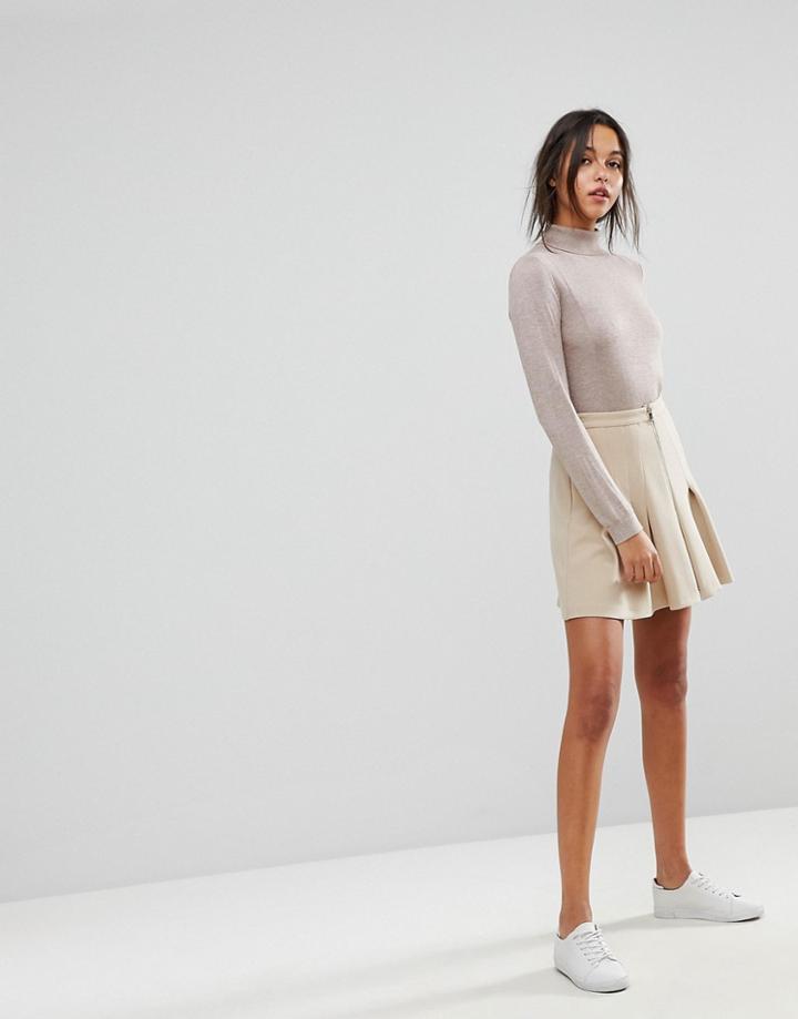 Max & Co Zip Pleated Skirt - Beige