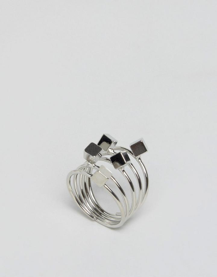 Asos Cube Coil Ring - Rhodium