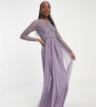 Asos Design Tall Embellished Bodice Maxi Dress With Tulle Skirt-purple