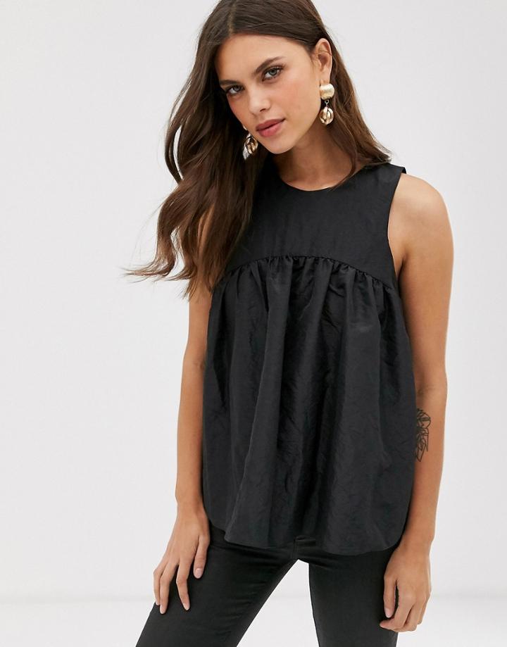 Asos Design Smock Cami In Taffeta - Black