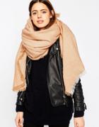 Asos Oversized Square Scarf With Two Tone Plain Weave - Camel