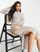 River Island Cozy High Neck Midi Dress In Beige-neutral