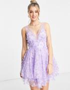 Maya Prom 3d Floral Super Mini Dress In Purple