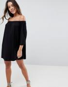 Asos Off Shoulder Sundress With Pleated Sleeves - Black