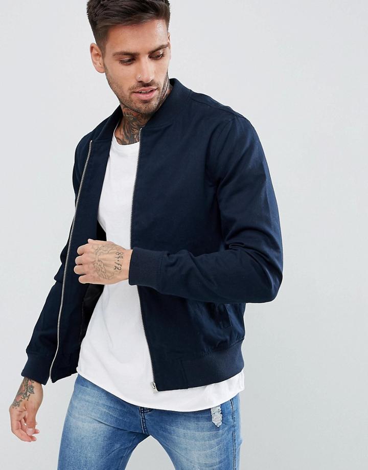 New Look Cotton Bomber Jacket In Navy - Navy