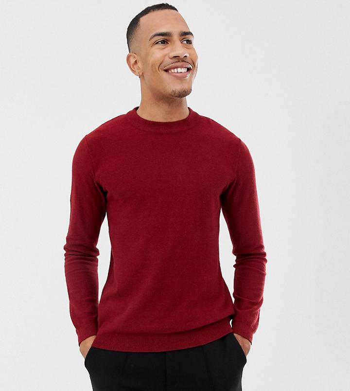 Selected Homme Knitted Sweater In Cotton Cashmere Mix - Red