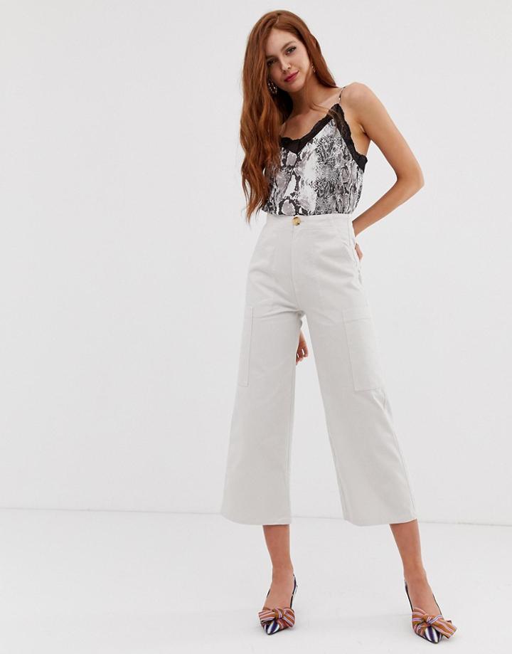Stradivarius Str Button Front Culottes In Beige - Beige