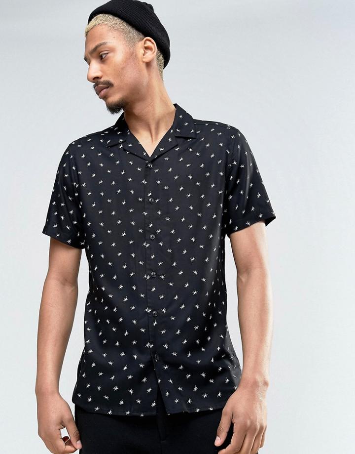 Asos Regular Fit Viscose Shirt With Revere Collar And Ant Print - Black