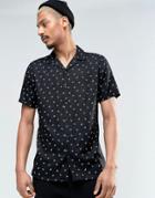 Asos Regular Fit Viscose Shirt With Revere Collar And Ant Print - Black
