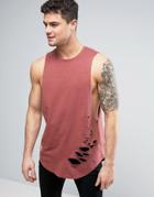 Siksilk Tank In Pink With Distressing - Pink