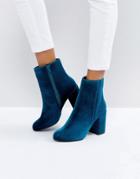 New Look Teal Velvet Ankle Boot - Blue