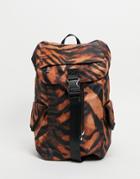 Asos Design Nylon Backpack In Tiger Print With Side Pockets-multi