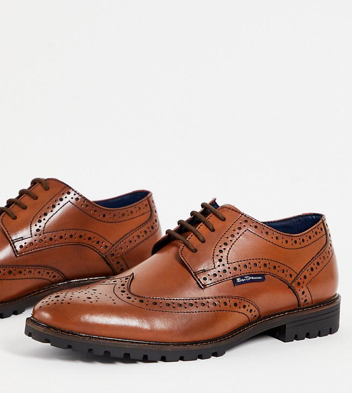 Ben Sherman Wide Fit Chunky Leather Lace Up Brogues In Tan-brown