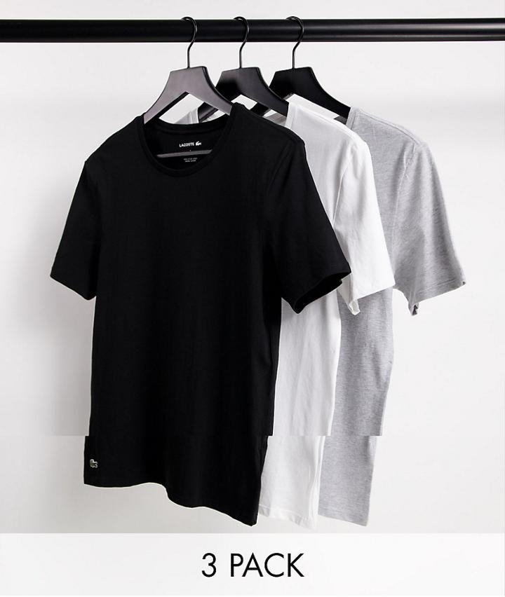 Lacoste Lounge 3 Pack T-shirts In Black/ White/ Gray